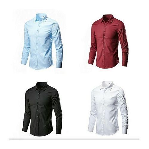 product_image_name-Fashion-Pack Of 4 Men's Formal Long Sleeve Shirts - Black, White, Sky Blue, Maroon-1