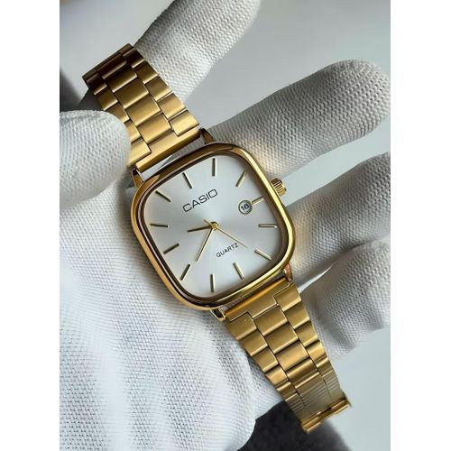 product_image_name-Fashion-Casio Quartz Men's Gold Stainless Steel Analog Watch with Date Display – White Dial, Classic Square Face, Water Resistant-1