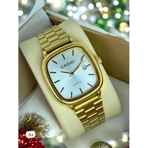 product_image_name-Fashion-Casio Quartz Men's Gold Stainless Steel Analog Watch with Date Display – White Dial, Classic Square Face, Water Resistant-2