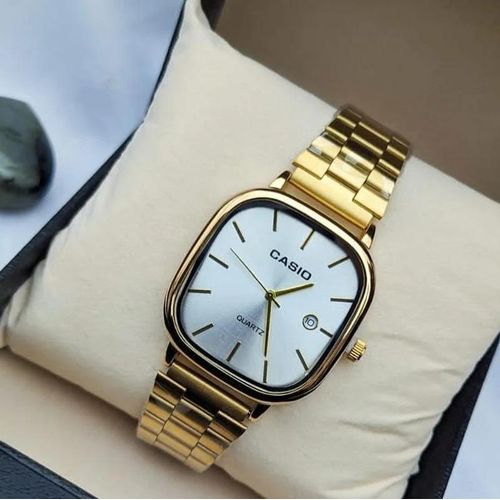 product_image_name-Fashion-Casio Quartz Men's Gold Stainless Steel Analog Watch with Date Display – White Dial, Classic Square Face, Water Resistant-3