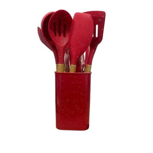 product_image_name-Generic-Cooking Utensils Set, Caliamary 8 PCS Silicone Kitchen Utensils Set with Holder Spoons Spatulas Tongs Whisk for Cooking, Non-Stick Heat Resistant Kitchen Tools and Gadgets with Wooden Handle- Multicolor-4