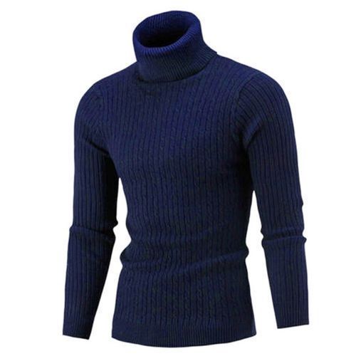 Shop Sweater Turtle Neck Long Sleeve Twist Knitted Slim Sweater blue ...