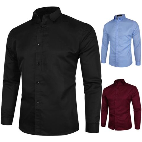 product_image_name-Generic-3 Pieces Of Mens Long Sleeved COTTON Office Shirts - Skyblue, Black, Maroon -1