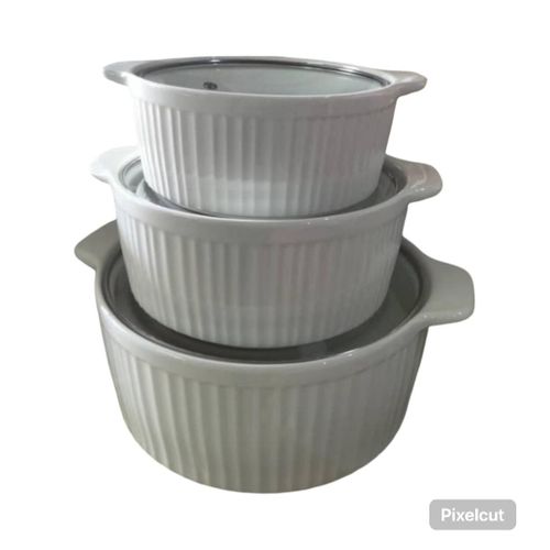 product_image_name-Generic-3 Pieces Ceramic Dishes With Covers - White-1