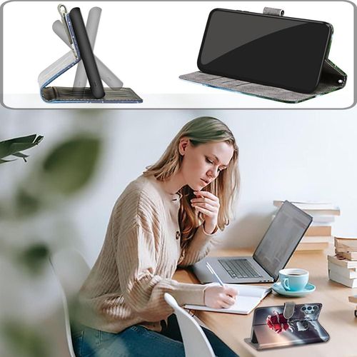 product_image_name-Generic-Leather Book Wallet with Card Holder Magnetic Protection Shockproof Leather Flip Case Cover for Motorola G84 5G, Butterfly Green-5