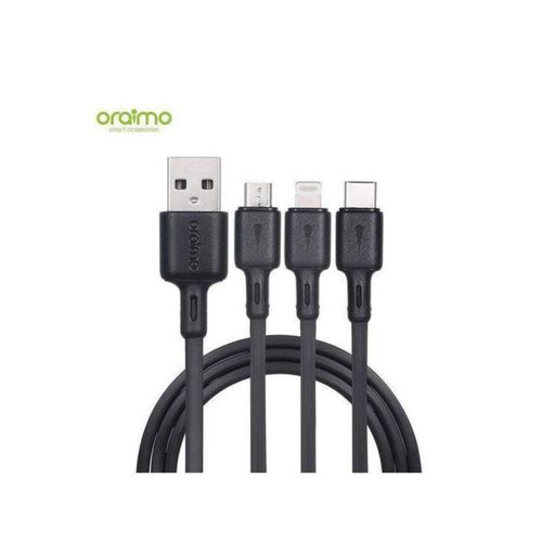 product_image_name-Oraimo-3 In 1 Charging Cable 3A Charging Cable With Micro Usb, Type-C And Lighting Port Compatible For Android, IOS And Type C Devices 1.2Mtr Long -Black-2
