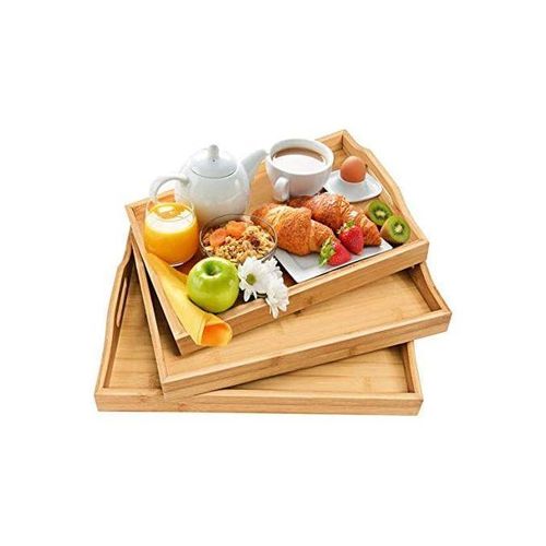 product_image_name-Generic-3 Piece Wooden Bamboo Serving Trays Platter - Brown-1