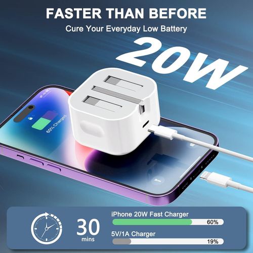 product_image_name-Generic-iPhone Charger for Apple 14, 14 Pro Max, 14 Plus, 13, 13 Pro Max, 13 Mini, 12, 11, X, XR, XS, SE, Mini, 8, iPad - 20W USB-C Fast Charge, Type C Plug UK Power Adapter With 1.5m Cable-2