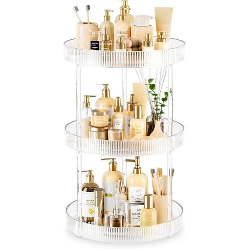 product_image_name-Generic-360° Rotating Storage Vanity  Spinning Tray 3-tier Turntable Spice Rack Organizer Shelf Suitable For Kitchen Cabinet, Farmhouse Tiered Tray Decor, Fruit Snack - Makeup Cosmetics And Perfume Box Food Organizer, Bathroom Countertop Cabinet Table- Clear-1