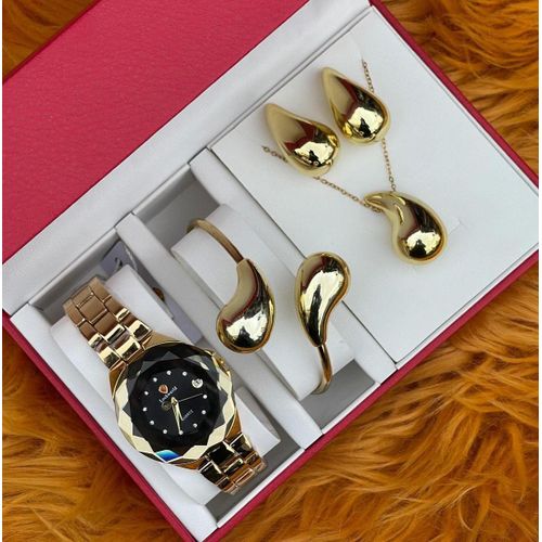 product_image_name-Generic-Ladies Classic Watch with a Bracelet plus a Necklace and Earrings - Gold.-1