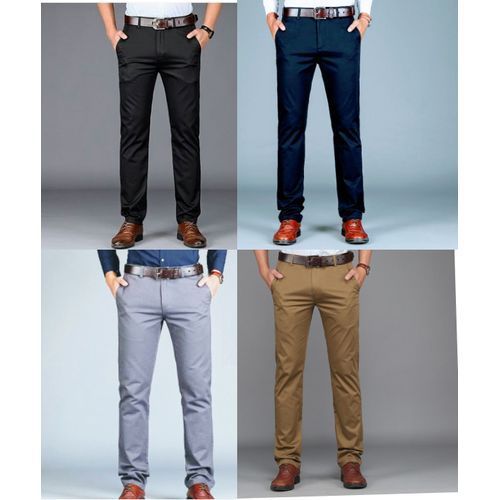 Shop 4 Pack of Men's Stretcher Khaki Trousers - Black,Navy Blue,Grey ...