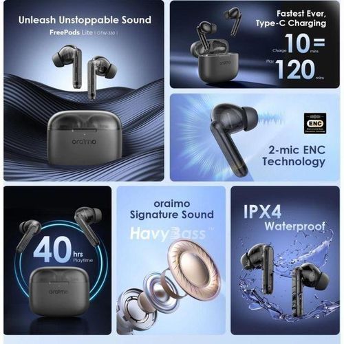 product_image_name-Oraimo-FreePods Lite Earbuds with 40Hr Playtime,Custom EQ modes App, ENC Mic, Waterproof lPX4, BT 5.3 Bluetooth Headset (Black, True Wireless Earpods)-6