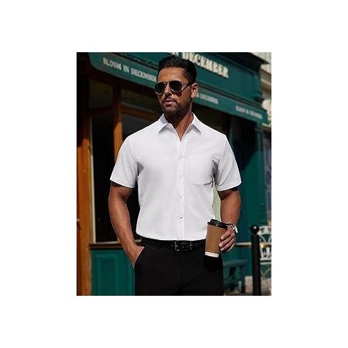 product_image_name-Fashion-Alimens & Gentle Shirts Mens Dress Shirts Stretch Short Sleeve Formal Business Wedding Button Down Shirt Wrinkle Free (White)-2