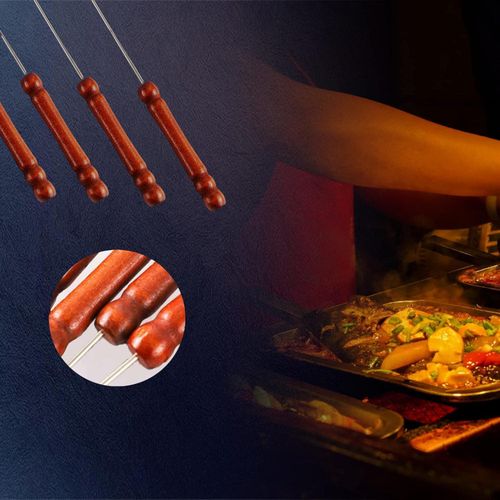 product_image_name-Generic-12 Pieces Shish Kebab Needle Sticks  Double Ended Stainless Steel Shish Kebab Skewers Flat with Wooden Handle, Reusable Metal Picnic BBQ Barbecue Skewers for Meat, Vegetables For Grilling- Multicolor-3