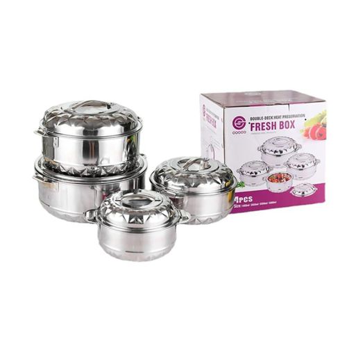 product_image_name-Generic-4pcs Stainless Steel Double-Deck Heat Preservation Fresh Boxes, designed for food warming and storage. -1
