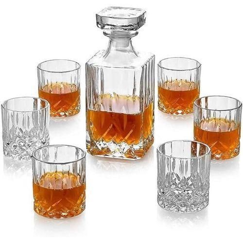 product_image_name-Generic-Crystal Clear Decanter and Glasses Set - Stylish 1 Decanter (750ML) and 6 Glass (300ML) Set - Perfect for Whiskey, Scotch, Wine, Vodka, Tequila, Rum , Liquor, Beer Or Any Liquid Item Gift Set-1