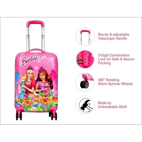product_image_name-Generic-20 Inches Cartoon Print Barbie/Princess Both Sides Print Hard top Polycarbonate Girls Suitcase Trolley Bags for Kids with 4 Wheels- Pink-4