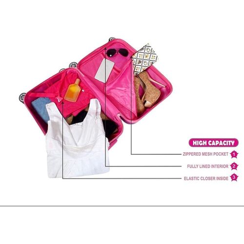 product_image_name-Generic-20 Inches Cartoon Print Barbie/Princess Both Sides Print Hard top Polycarbonate Girls Suitcase Trolley Bags for Kids with 4 Wheels- Pink-5