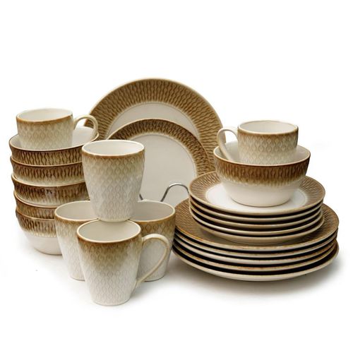 product_image_name-Generic-24pcs Mat Design Plates Bowls Cups Sideplate Dinnerware Set - Cream.-1