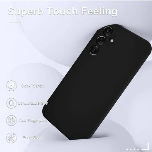 product_image_name-Samsung-Galaxy A15 5G Luxury Soft Rubber Liquid Silicone Skin Touch Feel Cover Case With glasss Armor Black -3