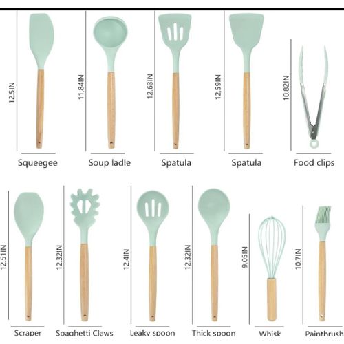 product_image_name-Generic- 1 Set 19Pcs Silicone Spoons Set With Knives And Chopping Board- Multicolor -4