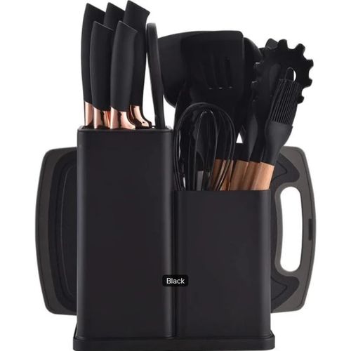 product_image_name-Generic- 1 Set 19Pcs Silicone Spoons Set With Knives And Chopping Board- Multicolor -6