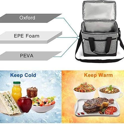 product_image_name-Generic-Insulated 2-Layer Lunch Box Bag Leak-Proof Fresh-Keeping Picnic Food Fruit Tote School Bag- Grey.-4