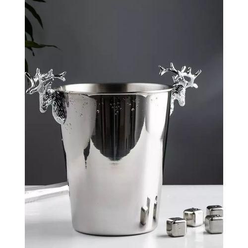 product_image_name-Generic-5L Champagne Wine Ice Bucket Stainless Steel With Deer Head Handles-Silver.-1