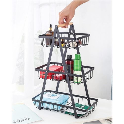 product_image_name-Generic-3 Tier Portable Fruit Basket Stand Vegetable Bread & Snacks Detachable Metal Rectangle Basket With Wooden Handle Modern for Kitchen Decoration- Black-3