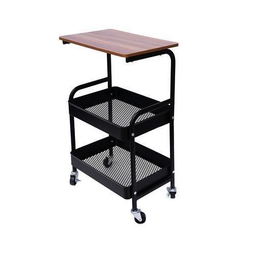 product_image_name-Generic- Metal and Wood Trolley, Serving Trolley with Worktop, 3-Tier Print Table, Metal Basket and Lockable Wheels for Kitchen, Office, Bedroom, Living Room-1