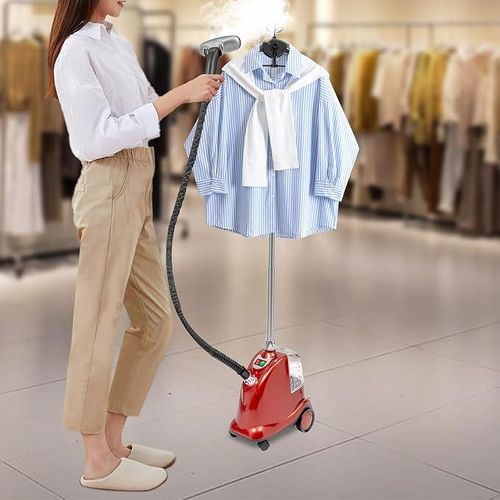 product_image_name-Sokany-2200 W Garment Steamer - Professional Steamer for Textile Types, Vertical Steam Iron with 3 L Water Tank, Antibacterial Steam Brush, Three Levels Adjustable (Black + Red)-2
