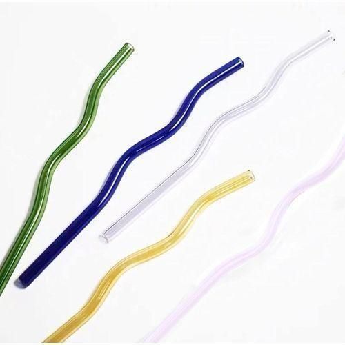 product_image_name-Generic-Stylish Wavy Reusable Glass Straw Set with Cleaning Brush (Set of 6) -2