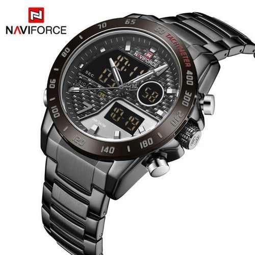 product_image_name-Generic-Naviforce Stainless Steel LED Dual Display Watch - Black-1