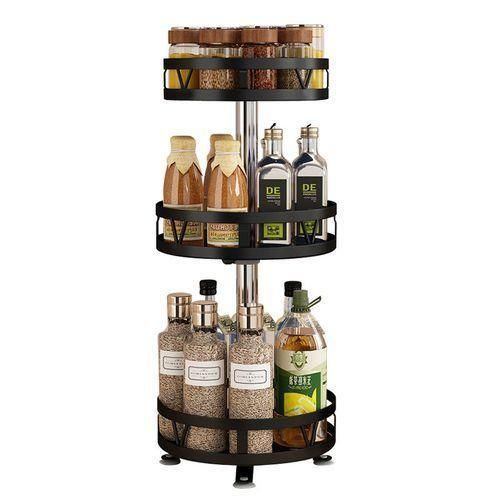 product_image_name-Generic-3 Tier 360° Rotatating Kitchen Trolley Shelf  Spice Storage Rack Organizer Stand- Black-1