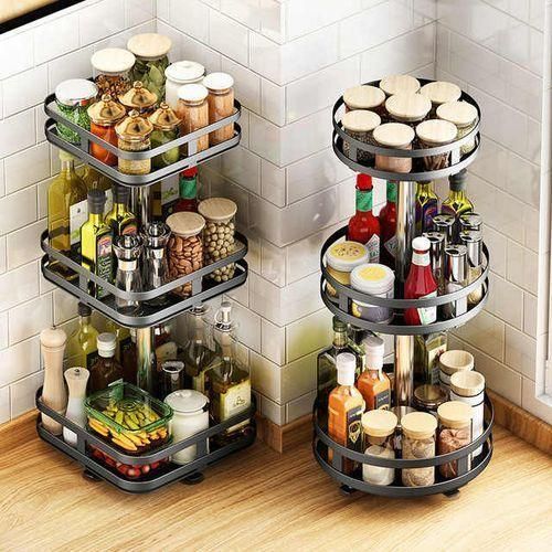 product_image_name-Generic-3 Tier 360° Rotatating Kitchen Trolley Shelf  Spice Storage Rack Organizer Stand- Black-3