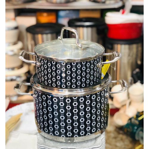 product_image_name-Generic-2 Pieces Of Dotted Enameled Stockpot With Glaass Lid Durable Enamelware Cooking Pots Stainless Steel Saucepan Cookware-1