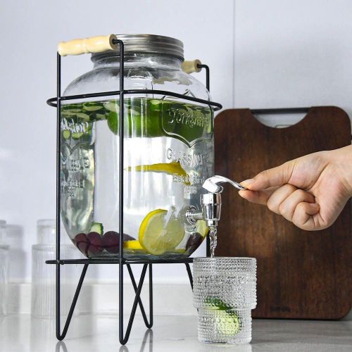product_image_name-Generic-Beverage Dispenser water dispenser juice dispenser With Stand, Glass Air Tight Cold Water Pitcher Leak Proof tap Juice Dispenser, Dispenser with Tap & Air Tight Lid (8 Litre Dispenser)- Clear, Black-5