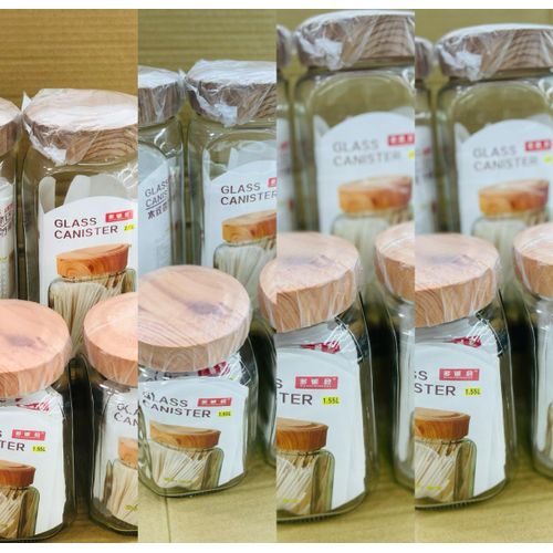 product_image_name-Generic-4Pc Canister Glass Set With WoodLike Lids- Colorless-3