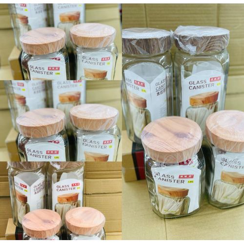product_image_name-Generic-4Pc Canister Glass Set With WoodLike Lids- Colorless-5