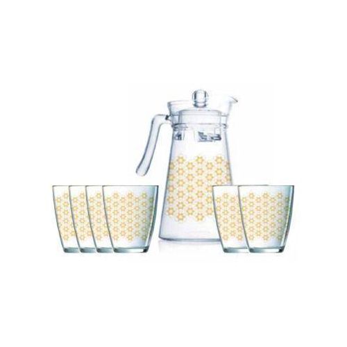 product_image_name-Luminarc-7 Pieces Of Neo+Kone Golden Flower Maze Drink Set 6 Juice Glass Tumblers And 1 Jug Water Set- Clear-1