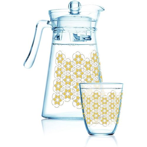 product_image_name-Luminarc-7 Pieces Of Neo+Kone Golden Flower Maze Drink Set 6 Juice Glass Tumblers And 1 Jug Water Set- Clear-3