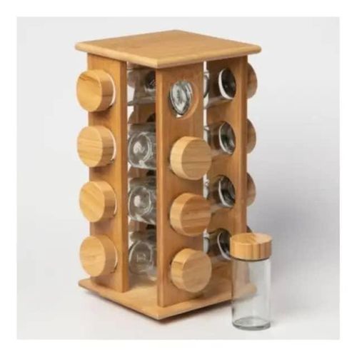 product_image_name-Generic-Kitchen Countertop Glass Rotating Airtight Seasoning Spice Rack 16 Spice Jars Storage  Revolving Bamboo Organizer Decorative Bottles- Multicolor-7