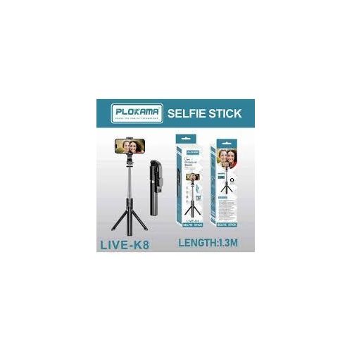 product_image_name-PLOKAMA-Live K8 LED 4-in-1 Selfie Stick Wireless Tripod, Steel & ABS, 20-130 cm, with LED Light, Bluetooth Remote, Phone Holder for Live Streaming, Vlogging -5