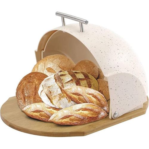 product_image_name-Generic-Marble Bread Bin Box With Bamboo base And Sliding Lid Pastry Storage Container- Multicolor-6