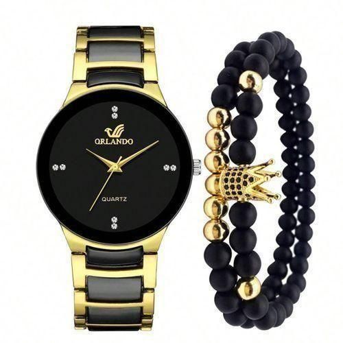 product_image_name-Fashion-Men's Watch 2 In 1 Casual  Business Quartz Watch + Bracelet - Black/Gold-1