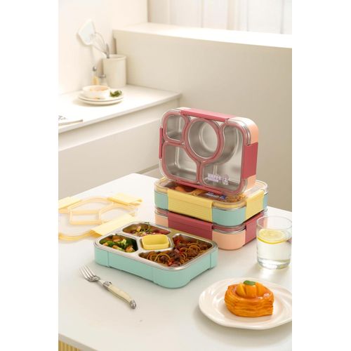 product_image_name-Generic-Durable Leakproof Stainless Steel Bento Lunch Box with 4 Compartments Sauce Tin With Soup Bowl Section Snack Container You Can Store Different Foods Separately For Children And Adult ,school, Office Travel Lunches -8