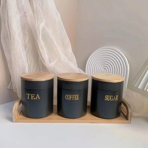 product_image_name-Generic-Set of 3 Storage Ceramic Sealed Jars For Sugar Tea And Coffee Moisture-Proof Large Caliber Container Home Decoration Canisters Set with Airtight Seal Bamboo Lid Food Bin- Multicolor-1