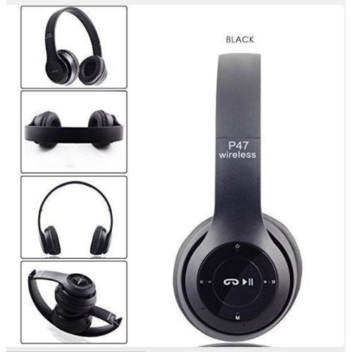 product_image_name-Generic-Wireless Headphones, P47 Bluetooth Over Ear Foldable Headset with Microphone Stereo Earphones 3.5mm Audio Support FM Radio TF - Black-1