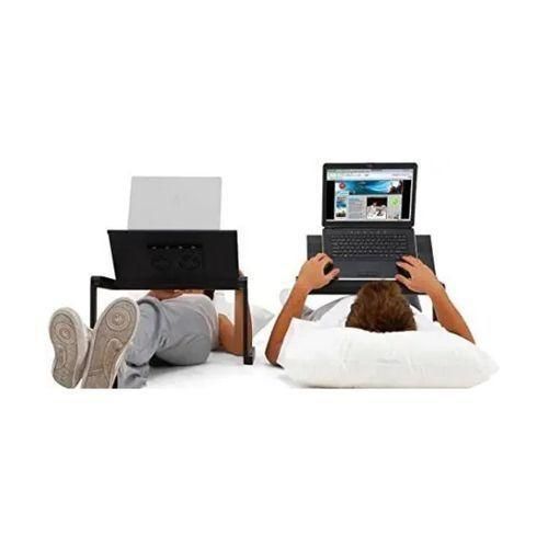 product_image_name-Generic-Foldable Adjustable Desk Laptop Table Stand With Mouse Pad, Cooling Fan- Black-2