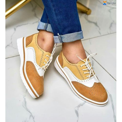 product_image_name-Fashion-Classic Two-Tone Mustard Oxford Shoes - Multicolor-1